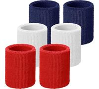 Willbond Lot de 6 Bracelets de sport absorbants pour compétitions, pour basket-ball, tennis, football, course à pied, travail, (Rouge, Blanc, Bleu marine)