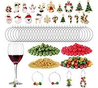 WILLBOND Lot de 670 breloques de Noël assorties pour verre à vin en émail - Cloches de Noël - Perles dorées rouges et vertes pour Noël - Marqueurs de verre à vin - Fabrication de bijoux