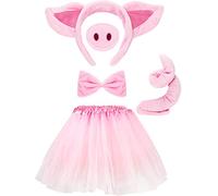WILLBOND Set de Costume de Cochon Set de Costume Jupe Tutu Kit d’Accessoires de Déguisement d’Animal Oreilles Nez Queue de de Cochon Noeud Papillon Tutu Jupe pour Enfants (M)