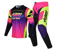 Willbros Combinaison de Pantalon en Maillot de Motocross Femmes Ensemble D'engrenages MX Dirt Bike Hors Route Équitation Costume Protecteur Noir Rose Jaune (Jersey S Pants 30)