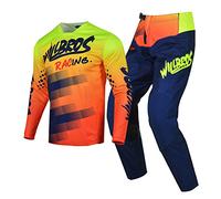 Willbros Combinaison de Pantalon en Maillot de Motocross Hommes Femmes Protecteur Ensemble D'engrenages MX Dirt Bike Hors Route Équitation Adulte Bleu Orange (Jersey XXL Pants 38)