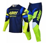 Willbros Combinaison de Pantalon en Maillot de Motocross Hommes MX Hors Route Équitation Adulte Vêtements de Course Bleu Jaune (Jersey L Pants 34)