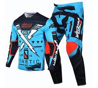 Willbros Combinaison de Pantalon en Maillot de Motocross Hors Route Dirt Bike Équitation Ensemble D'engrenages MX Vêtements de Course Bleu (Jersey M Pants 32)