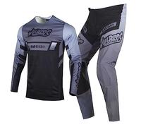 Willbros Combinaison de Pantalons Maillot Enduro de Motocross pour la Compétition Descente Hors Route Moto MX MTB BMX Cyclisme Gris Noir (Jersey S Pants 30)