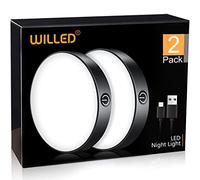 WILLED Lampe tactile à piles à intensité variable, lumières tactiles 6000K avec batterie rechargeable, aimant à coller pouvant être utilisé, lampe d'armoire, lampe de cuisine (lot de 2)
