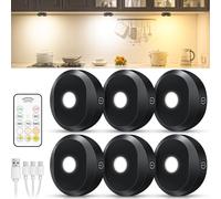WILLED LED Cuisine Sous Meuble Sans Fil, Spot Led Sans Fil Rechargeable avec Télécommande, Éclairage Spot Sans Fil 3 Couleurs avec Fonction Minuterie pour Cuisine, Armoire, Placard, Lot de 6
