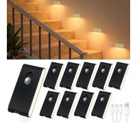 WILLED Lot de 10 Lampe Détecteur de Mouvement Coque Noire, Veilleuse LED Rechargeable Sans Prise à 3 Modes, Éclairage Pratique pour Chambre, Escalier, Couloir, Cuisine et Armoire
