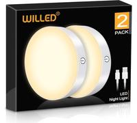 WILLED Lot De 2 Lampes Tactiles à Intensité Variable 3000 K Rechargeables à Piles Pour Placard, Armoire, Comptoir, Cuisine, Chambre à Coucher