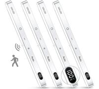 WILLED Lot de 4 lampes à détecteur de mouvement à l'intérieur, affichage des niveaux de batterie, 60 LED rechargeables sous les armoires de cuisine, armoire, comptoir