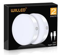 WILLED Veilleuse à Pile, Avec ContrôLe Tactile Luminosité, Rechargeable Usb, Lampe Nuit, Lampe De Placard, Lampe D'Armoirepour Escalier, Armoire, Cuisine Chambre [Lot De 2]