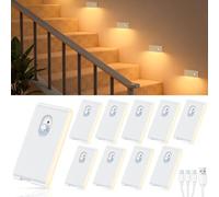 WILLED Veilleuse LED Rechargeable Coque Blanche, Lot de 10 Lampes Détecteur de Mouvement Intérieur Sans Prise, 3 Modes (AUTO/OFF/ON), Éclairage pour Escalier, Couloir, Chambre, Cuisine & Armoire
