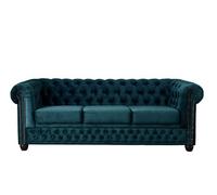Lisa Design - Canapé Chesterfield William en Velours - Sofa Bleu Canard 3 Places - Salon Chesterfield
