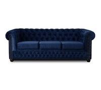 William - canapé Chesterfield - 3 places - en velours - Bleu nuit