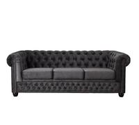William - Canapé 3 places Chesterfield - velours - Gris foncé Gris foncé G