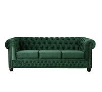Lisa Design - Canapé Chesterfield William en Velours - Sofa Vert 3 Places - Salon Chesterfield