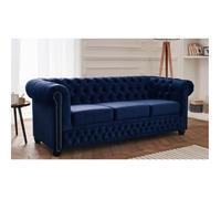 William - canapé Chesterfield - 3 places - en velours - Bleu nuit