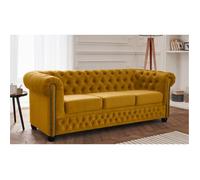 William - canapé Chesterfield - 3 places - en velours - Jaune