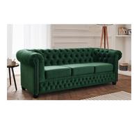 Lisa Design - Canapé Chesterfield William en Velours - Sofa Vert 3 Places - Salon Chesterfield