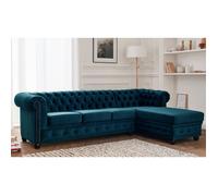 William - canapé Chesterfield d'angle droit - 4 places - en velours - Bleu canard