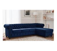 William - canapé Chesterfield d'angle droit - 4 places - en velours - Bleu nuit