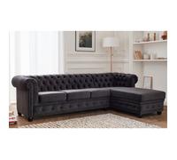 William - canapé Chesterfield d'angle droit - 4 places - en velours - Gris foncé