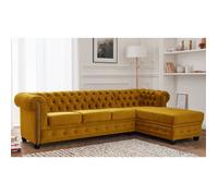 William - canapé Chesterfield d'angle droit - 4 places - en velours - Jaune