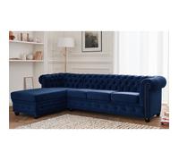 William - canapé Chesterfield d'angle gauche - 4 places - en velours - Bleu nuit