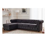 William - canapé Chesterfield d'angle gauche - 4 places - en velours - Gris foncé