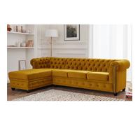 William - canapé Chesterfield d'angle gauche - 4 places - en velours - Jaune