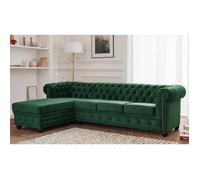 William - canapé Chesterfield d'angle gauche - 4 places - en velours - Vert