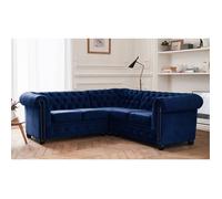 William - canapé Chesterfield d'angle réversible - 5 places - en velours - Bleu nuit