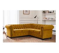 William - canapé Chesterfield d'angle réversible - 5 places - en velours - Jaune