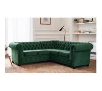 William - canapé Chesterfield d'angle réversible - 5 places - en velours - Vert