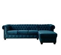 William - Canapé d'angle Chesterfield - 4 places - velours - Droit - Bleu canard Bleu canard G