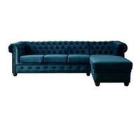 William - Canapé d'angle Chesterfield - 4 places - velours - Droit - Bleu canard Bleu canard G