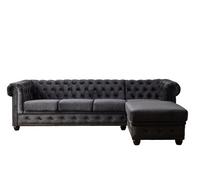 William - Canapé d'angle Chesterfield - 4 places - velours - Droit - Gris foncé