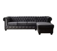 William - Canapé d'angle Chesterfield - 4 places - velours - Droit - Gris foncé