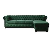 William - Canapé d'angle Chesterfield - 4 places - velours - Droit - Vert Vert G