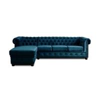 Lisa Design - Canapé Chesterfield d'angle Gauche - William en Velours - Sofa Bleu Canard 4 Places - Salon Chesterfield
