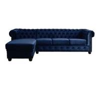 William - Canapé d'angle Chesterfield - 4 places - velours - Gauche - Bleu nuit Bleu nuit G