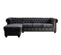 William - Canapé d'angle Chesterfield - 4 places - velours - Gauche - Gris foncé Gris foncé G