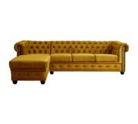 William - Canapé d'angle Chesterfield - 4 places - velours - Gauche - Jaune Jaune G