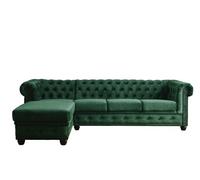 Lisa Design - Canapé Chesterfield d'angle Gauche - William en Velours - Sofa Vert 4 Places - Salon Chesterfield