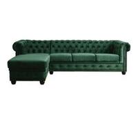 Lisa Design - Canapé Chesterfield d'angle Gauche - William en Velours - Sofa Vert 4 Places - Salon Chesterfield