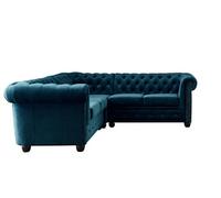 William - Canapé d'angle Chesterfield - 5 places - velours - Bleu canard Bleu canard G