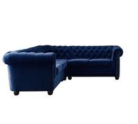 William - Canapé d'angle Chesterfield - 5 places - velours - Bleu nuit
