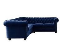 William - Canapé d'angle Chesterfield - 5 places - velours - Bleu nuit