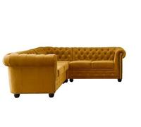 William - Canapé d'angle Chesterfield - 5 places - velours - Jaune