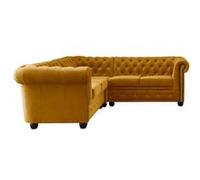 William - Canapé d'angle Chesterfield - 5 places - velours - Jaune