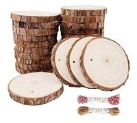 William Craft Rondin de Bois avec Trou Diamètre 8-9cm 25 Pcs Tranches de Bois Naturel Convient pour Decoration Noel Bois, Marque Place Mariage, Pyrograveur Bois,pour arts et travaux manuels de Noël